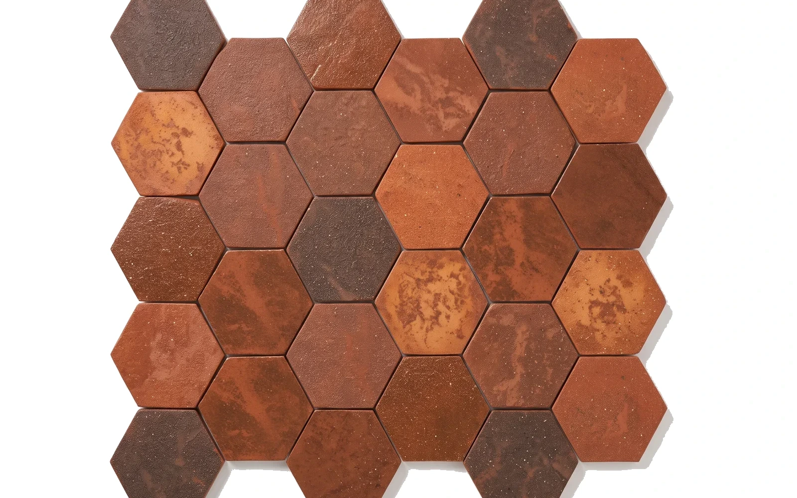 Harman Renkli Altıgen Terrakota Karo 7x7 — sol yüzey detayı