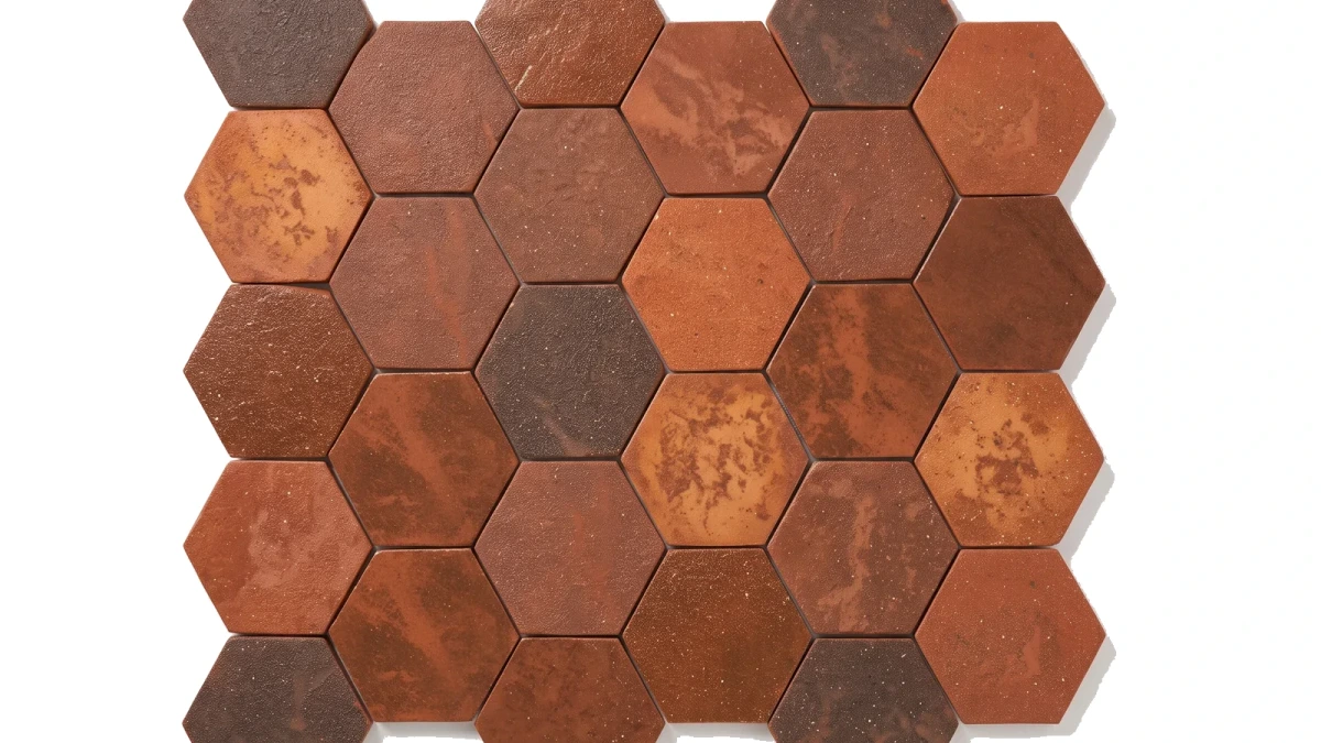 Harman Renkli Altıgen Terrakota Karo 7x7 — sol yüzey detayı