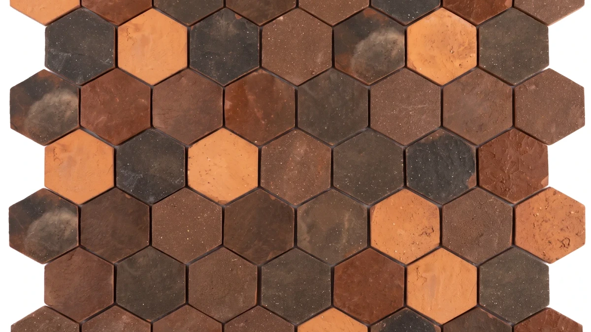 Doğal Altıgen Terrakota Mozaik Karo 7x7 — sol yüzey detayı