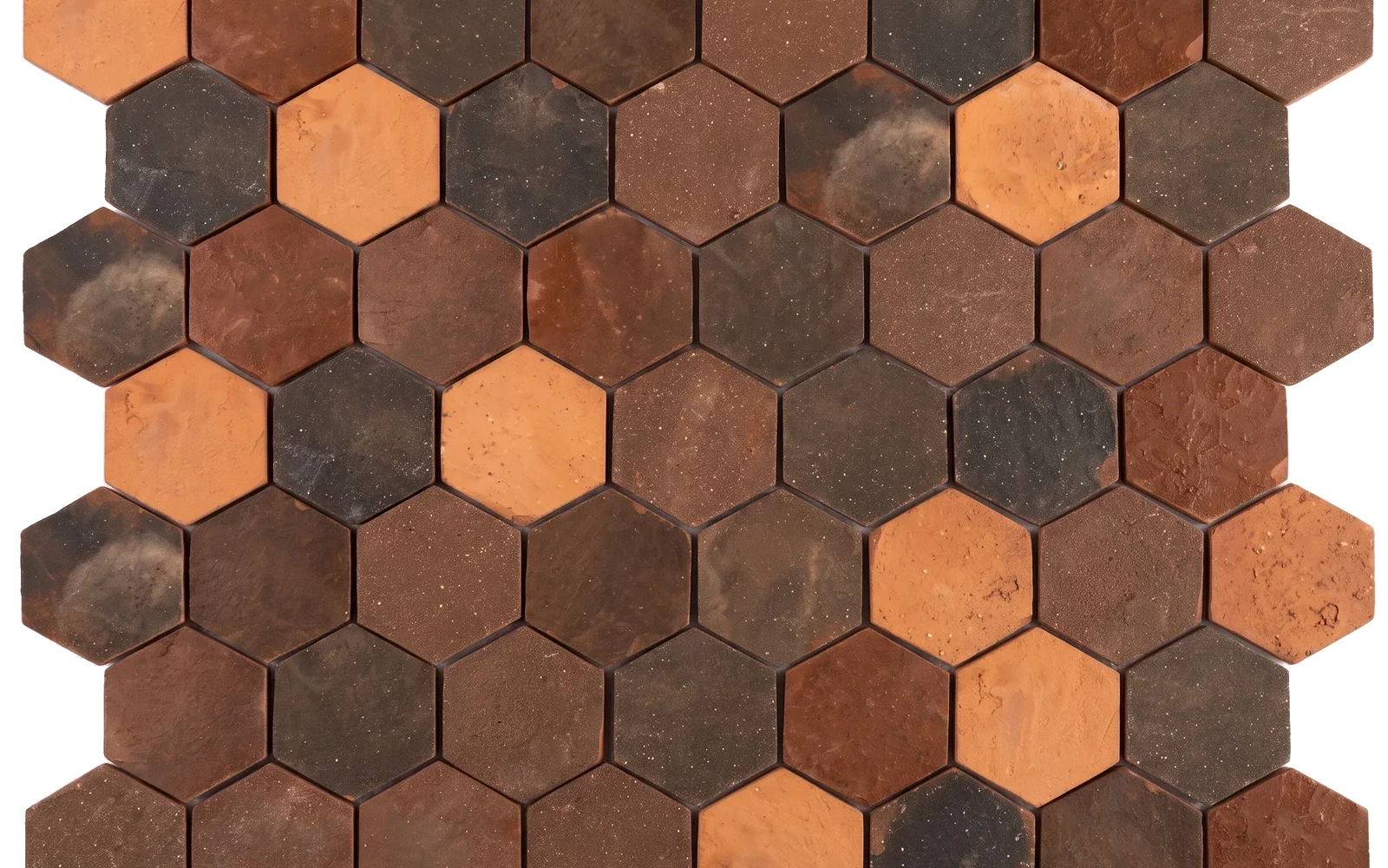 Doğal Altıgen Terrakota Mozaik Karo 7x7 — sol yüzey detayı